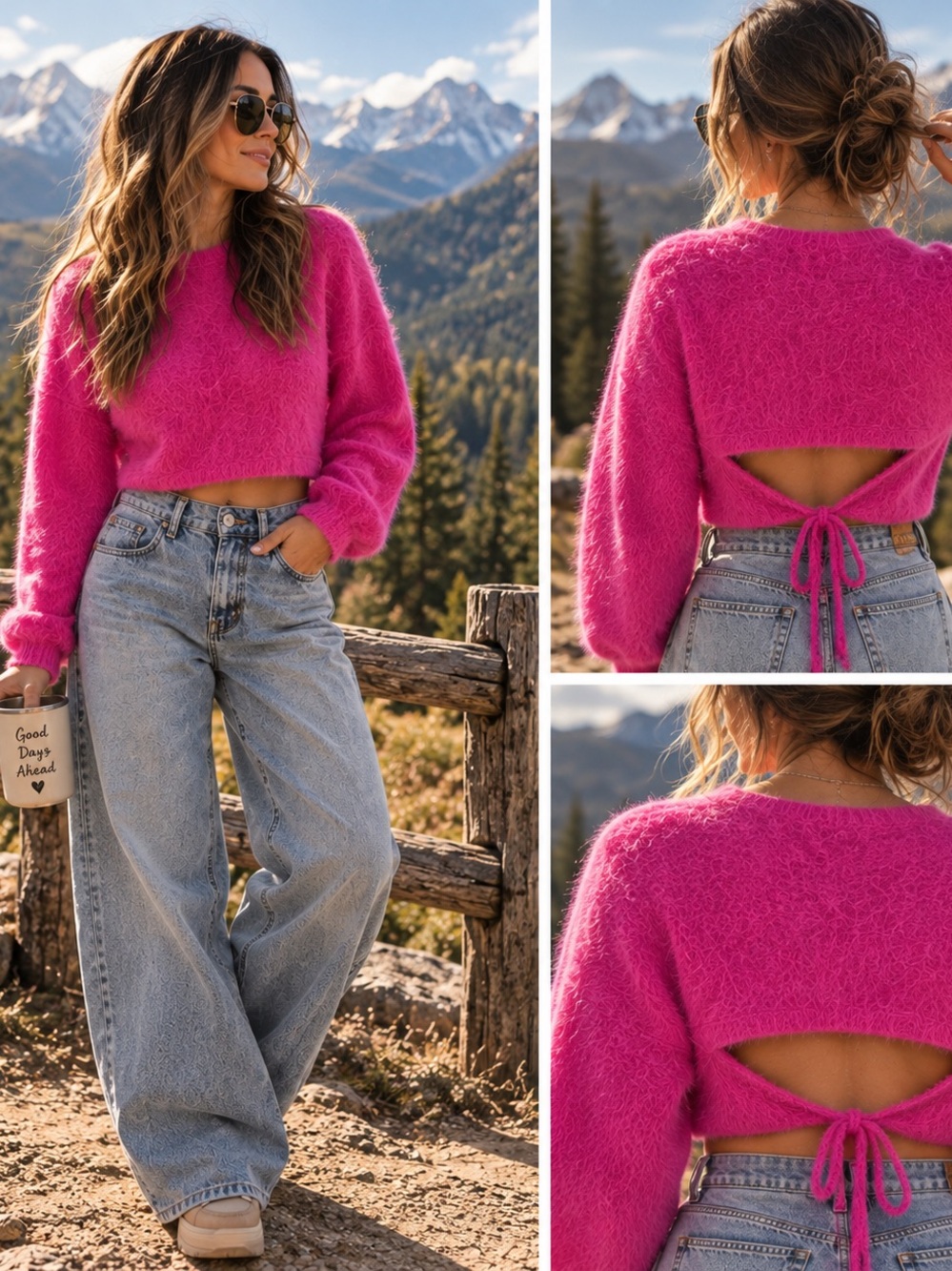 NWT Altar'd State Hot Pink Fuzzy Sweater